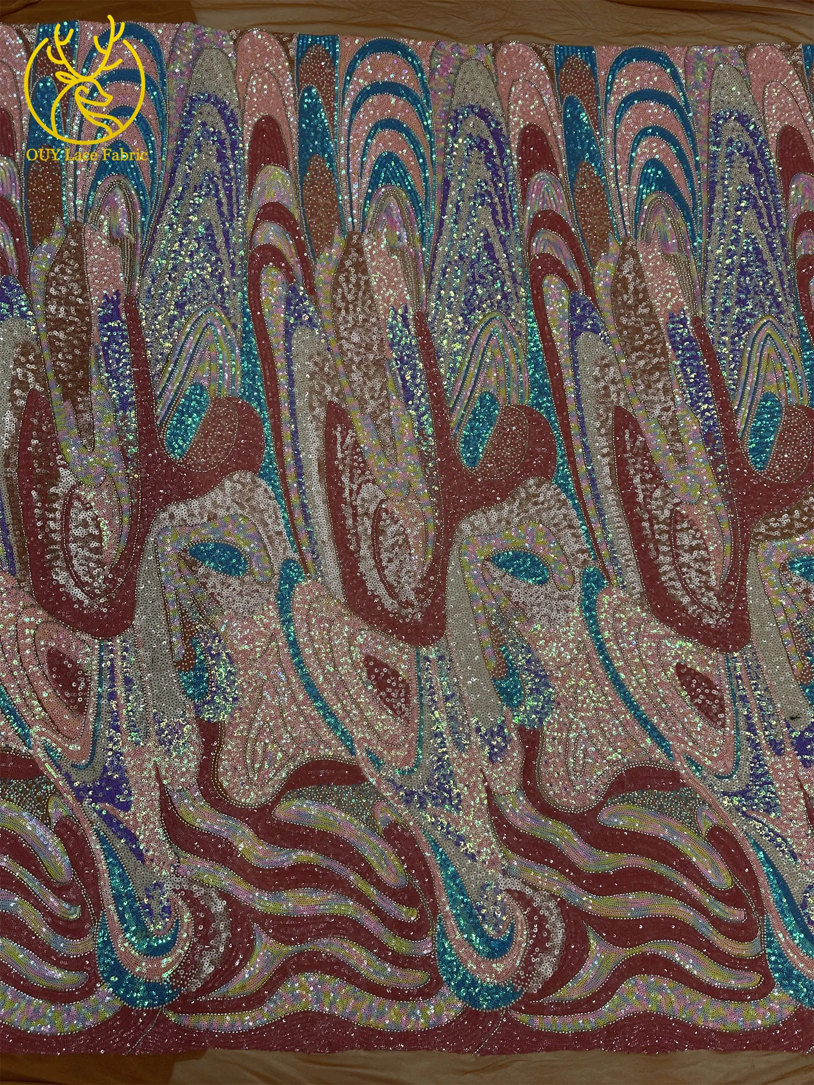 Wunderschöner Bunter Damen-Hochzeitskleiderstoff Handgefertigte Perlen-Stickerei Vollständig mit Pailletten Besetzter Afrikanischer Hochwertiger Spitzenstoff – Detail 18