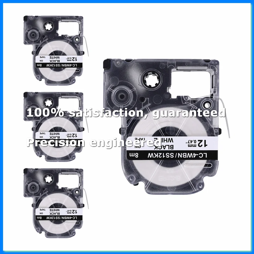 4 Pack Compatible Label Tape Replacement for -4WBN (SS12KW) Label Tape Cartridges Black on White Tape-A69M