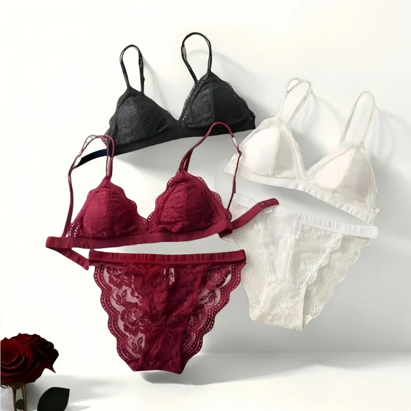 Women Lace Bra And Panties Set Floral Lace Bralette Embroidery Lace Underwear Set Push Up Brassiere 