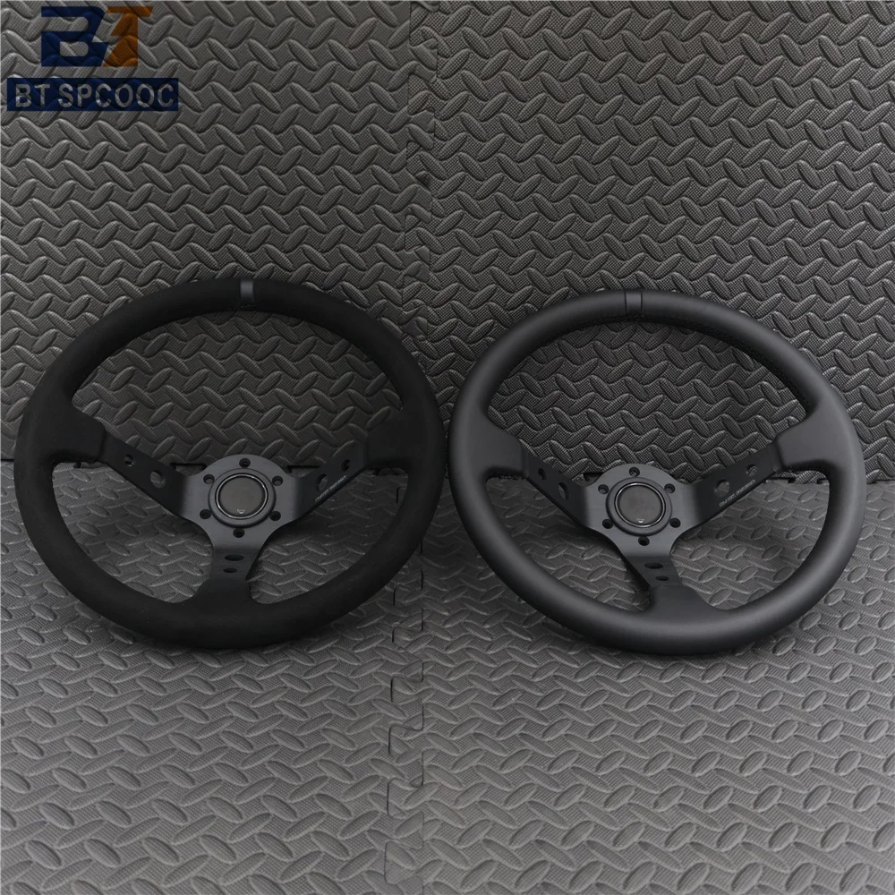 14inch 350mm Car Steering Wheel Suede Leather/Genuine leather Deep Concave Drift JDM Racing Black Edition