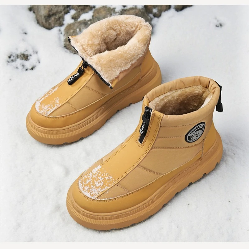 

High-top Snow Boots with Fleece Warm Elastic Bands Men's Plus-size Anti-slip Flat Heels Outdoor Mid-calf Thick-soled Shoes
