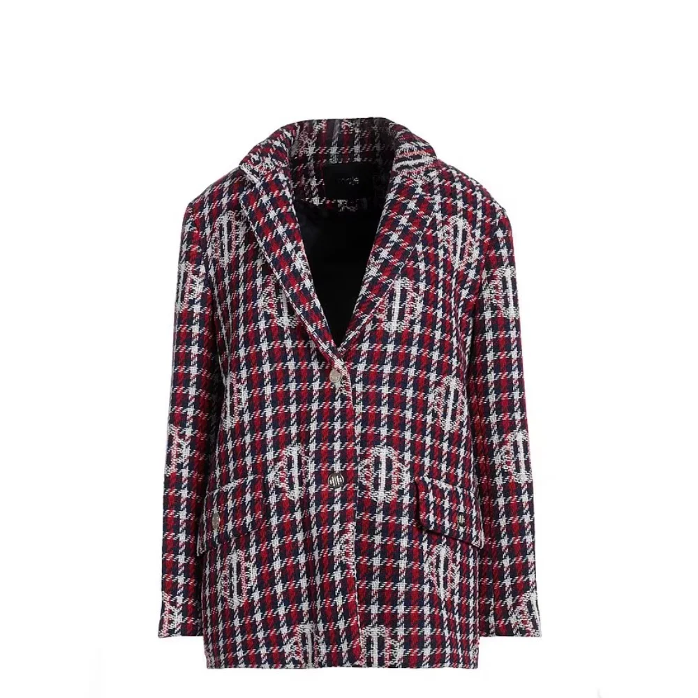 Otoño e Invierno mujer colorido a cuadros Tweed Blazer abrigo con muescas de un solo pecho traje de viajero chaqueta Tops