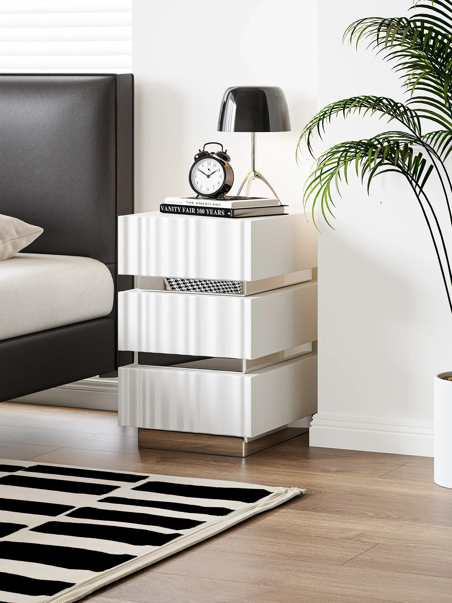 

01Simple modern water ripple bedside table household bedroom bedside small storage cabinet