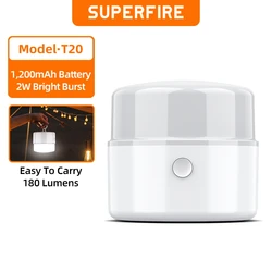 SUPERFIRE T20 LED Camping Light Rechargeable USB C Portable Lanterns Outdoor BBQ Hanging Tent Lamp with Hook Emergency Lighting