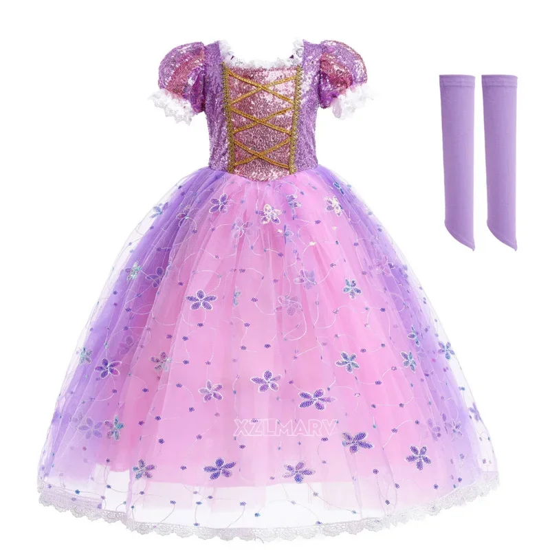 Coslan 2023 Charm Girl Costume Rapunzel Princess Party dresses for Girls Tangled Cosplay Vestido Dresses Children Ball Gowns 2-1