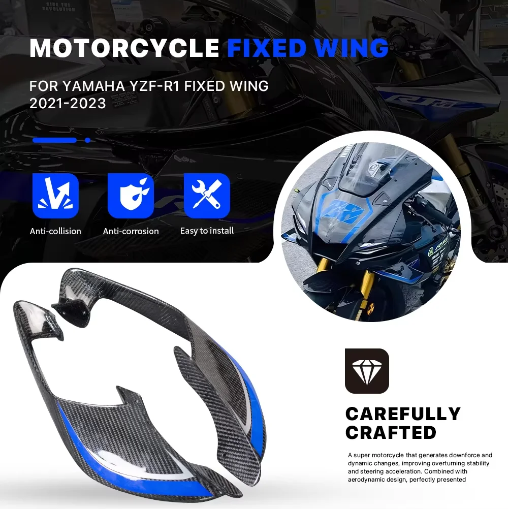 

Carbon Fiber Motorcycle Fixed Wing Spoiler For YAMAHA YZF-R1 YZFR1 YZF R1 2020-2024 Side Wing aileron Front Aerodynamic Winglet