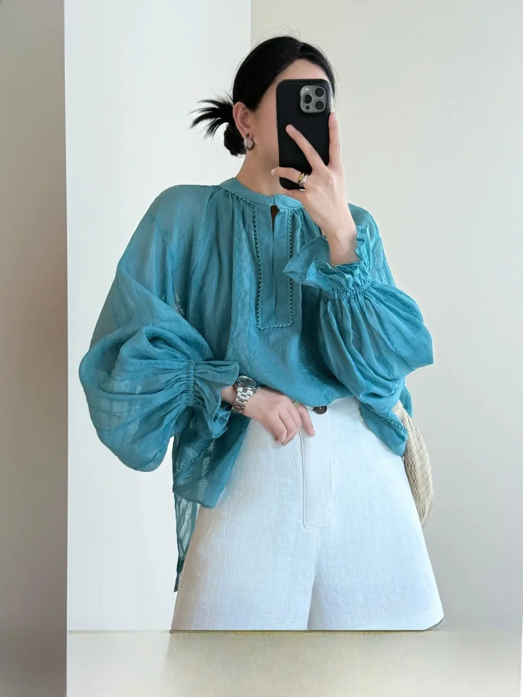 

Рубашка Tasyavan Downton Estate с кружевной отделкой, хлопковой вышивкой, свободного кроя, легкая, с рукавами-фонариками, во французском стиле, с V-образным вырезом