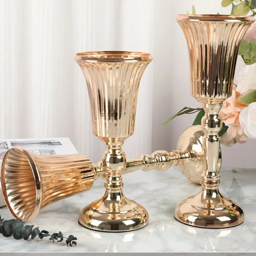 European Style Wrought Iron Gold Iron Vase FIower Art Anti-fall Wedding Photo Props Golden Simulated Flower Holders Living Room