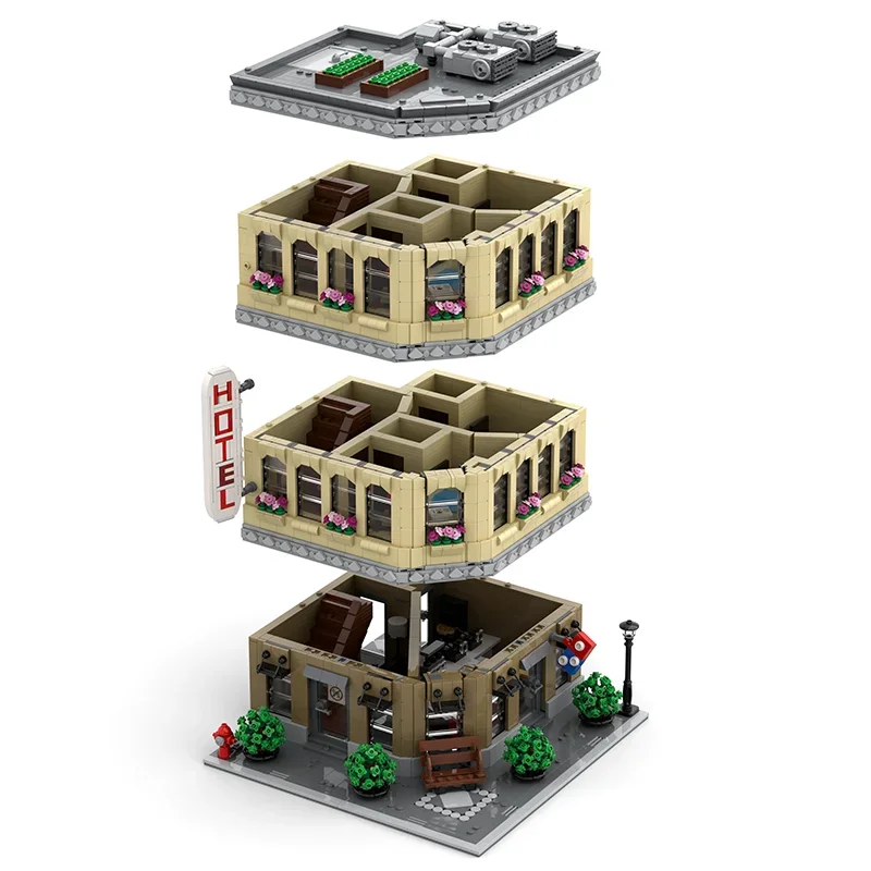 Moc Building Bricks Hotel And Restaurant Model Technology Modular Blocks Construstion Street View Toy DIY Set Assembly Gifts