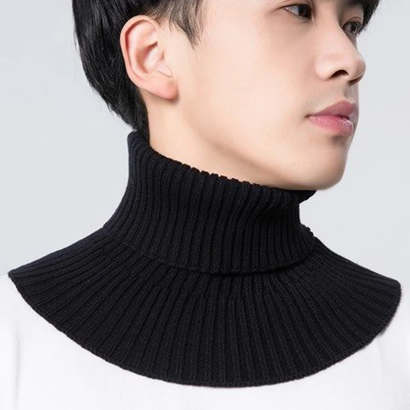 Men Winter Ribbed Knitted Scarf False Collar Cycling Neck Guard Elastic Neck Sleeve Fake Collar Windproof Detachable Neck Sleeve