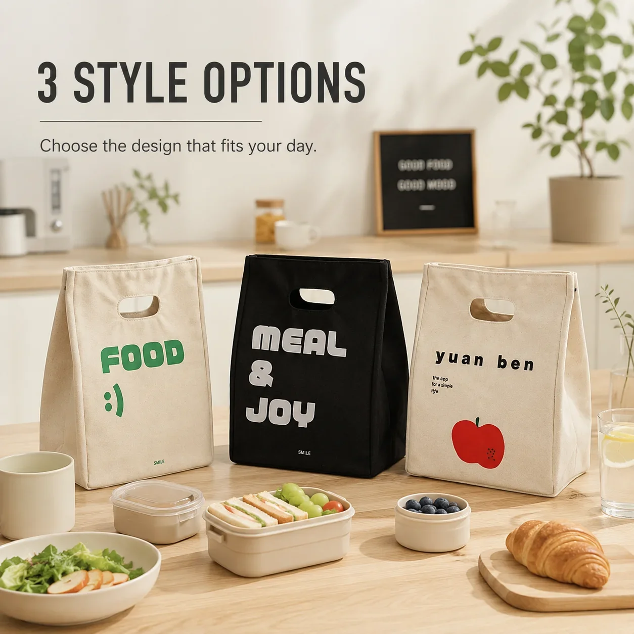 Large Size Canvas Lunch Tote Japanese Minimalist Style Hand Carry Thermal Bag Thick Aluminum Foil Food Fresh Bag For Work