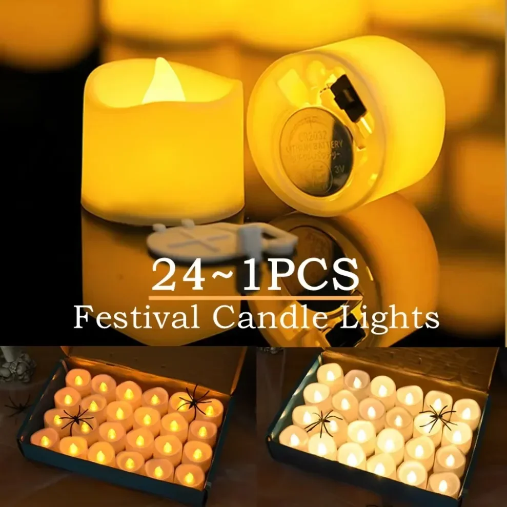 1/24PCS 2 Types Flameless LED Candle Lights Simulated Electric Candles for Wedding Christmas Halloween Party Festival Decoration