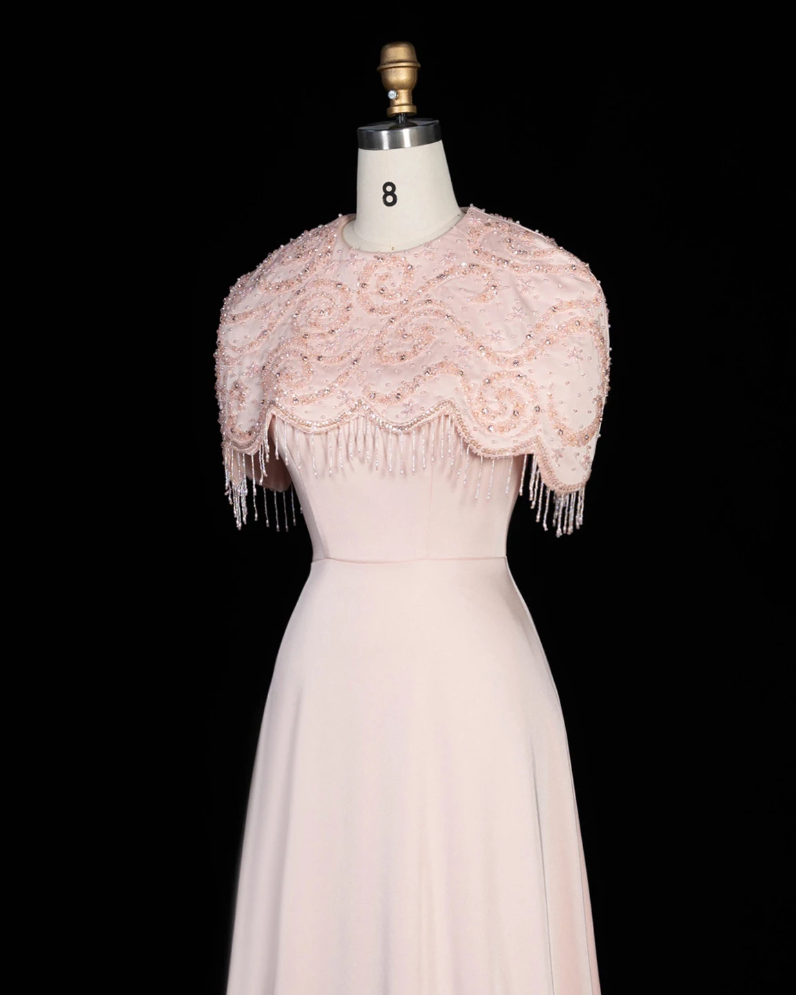 Sharon Said Abendkleid, elegantes A-Linien-Modell, Rundhalsausschnitt, Perlen, Quasten, Dubai, formelle Party, Hochzeitsgastkleid, SS614, nach Maß – Detail 11
