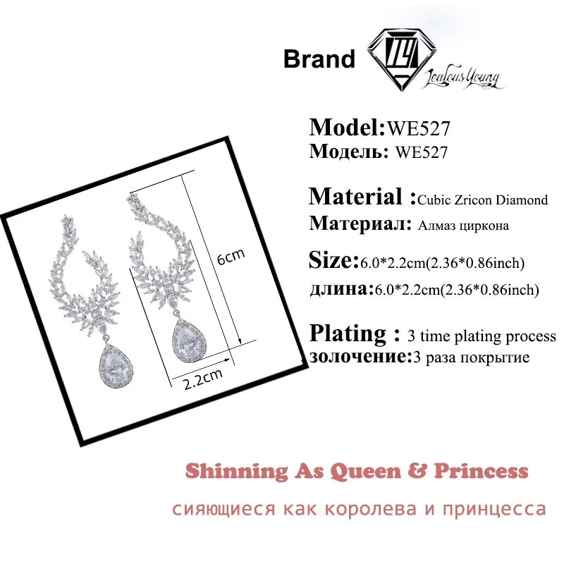 Luxury Water Drop Dangle Cubic Zirconia Long Earrings for Women Fashion Statement Bridal Earring Party Wedding Jewelry