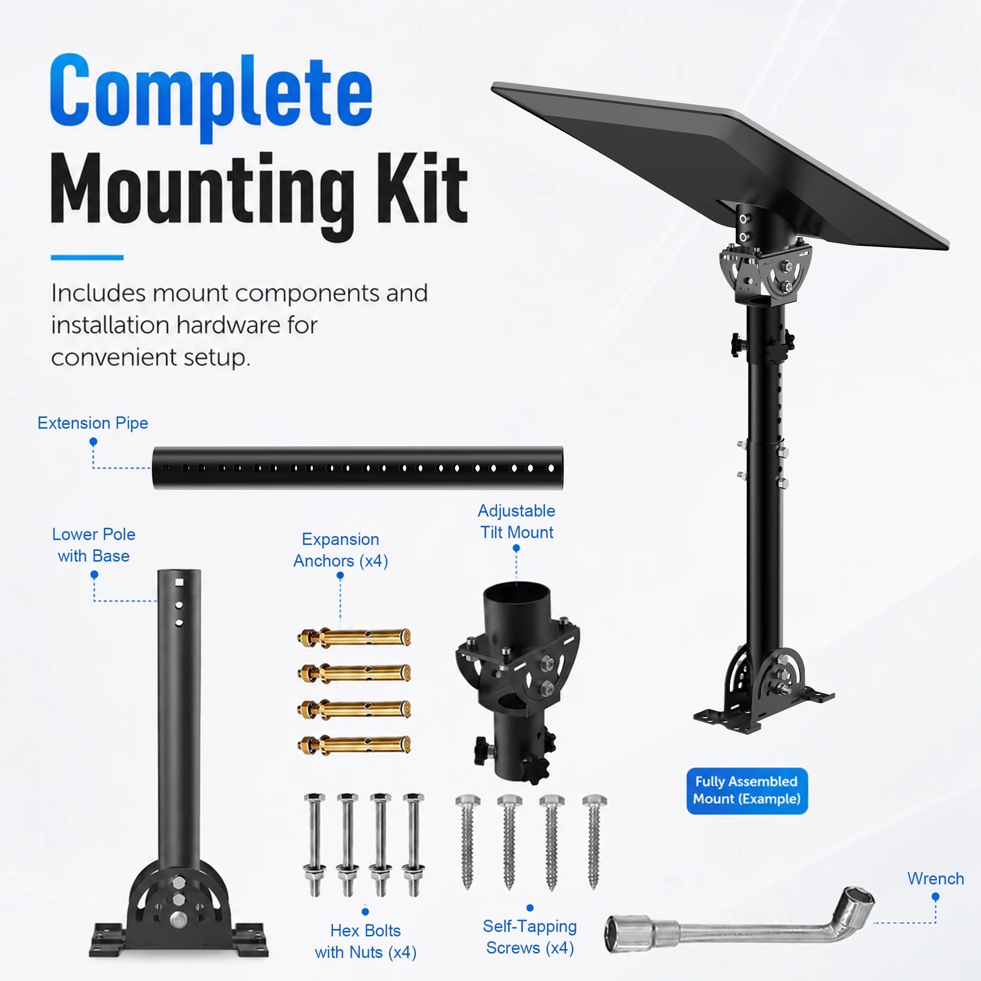 Starlink V5 Roof Mount, Wall & Pole Mounting Kit, Heavy-Duty Metal With Extension Tube,For Starlink Gen 5 Install Bracket