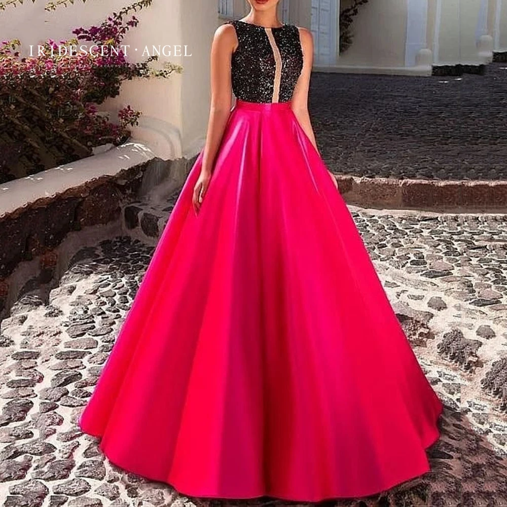 

IRIDESCENT Elegant Sleeveless Sequin Satin Vestido De Graduación Long Evening Dresses For Women Prom Party Gown Zipper Customize