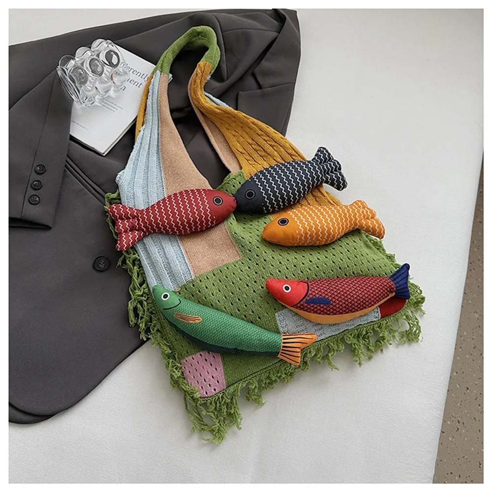 

Summer Cotten Crochet Shoulder Bag Large Capacity Fashion Hollow Out Weave Bag Handbag Simple Tassels Beach Handbag Beach