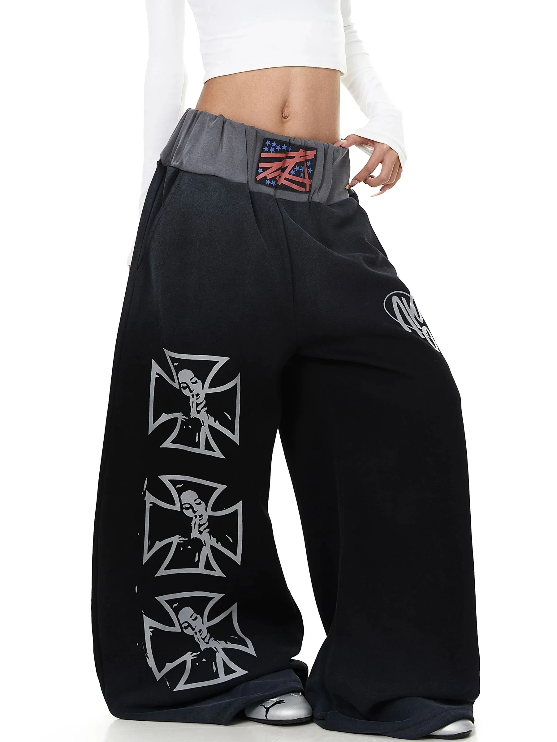 American Style Casual Loose Wide Leg Pants Women's Sportswear Jazz Dance Gradient Wear Resistant Trousers Harlan Style
