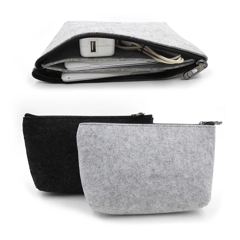 Fashion Zipper Power Bank Storage Bag Mini Felt Pouch For Data Cable Mouse Travel Organizer Electronic Gadget Organizador Bags