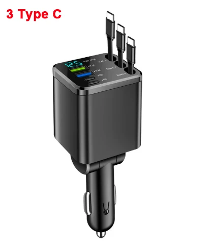 5 IN 1 intrekbare autolader USB Type C PD intrekbare kabel voor iPhone Samsung snellaadsnoer sigarettenaanstekeradapter