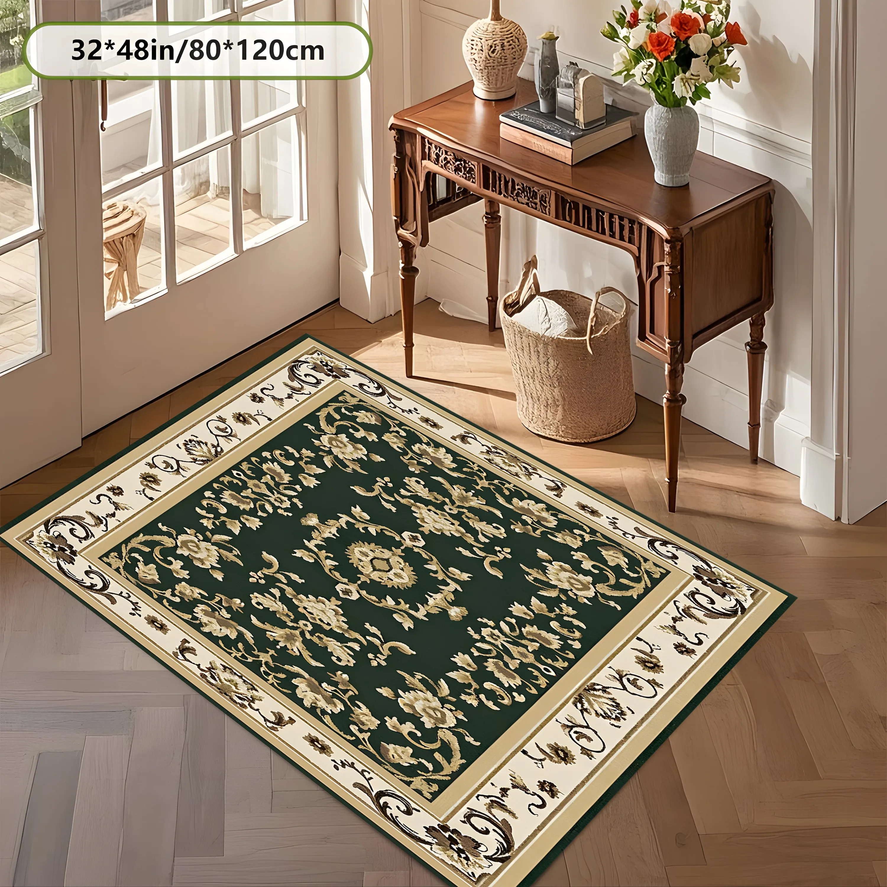 2D Carpet with European Retro Floral Cluster Pattern in Elegant Light Luxury Style for Living Room, Bedroom, and Entryway