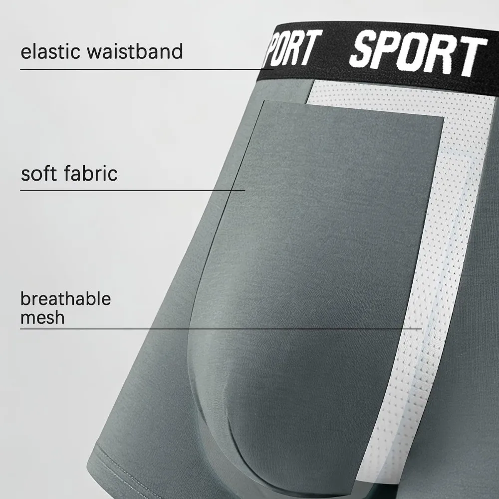 Sporty Solid Color Men's Underwear Breathable Mid Waist Boxer Briefs Lingerie Flat Panties Cycling