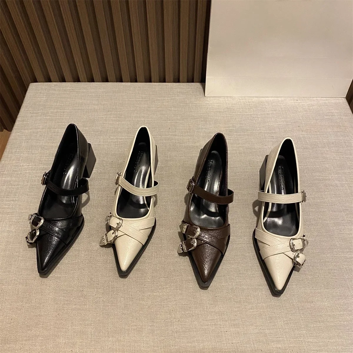 Spring Women's High Heels Sexy French Style Pointed Shoes Metal Decoration Paired Skirts Elegant Banquet Fashion Mary Jane 2025