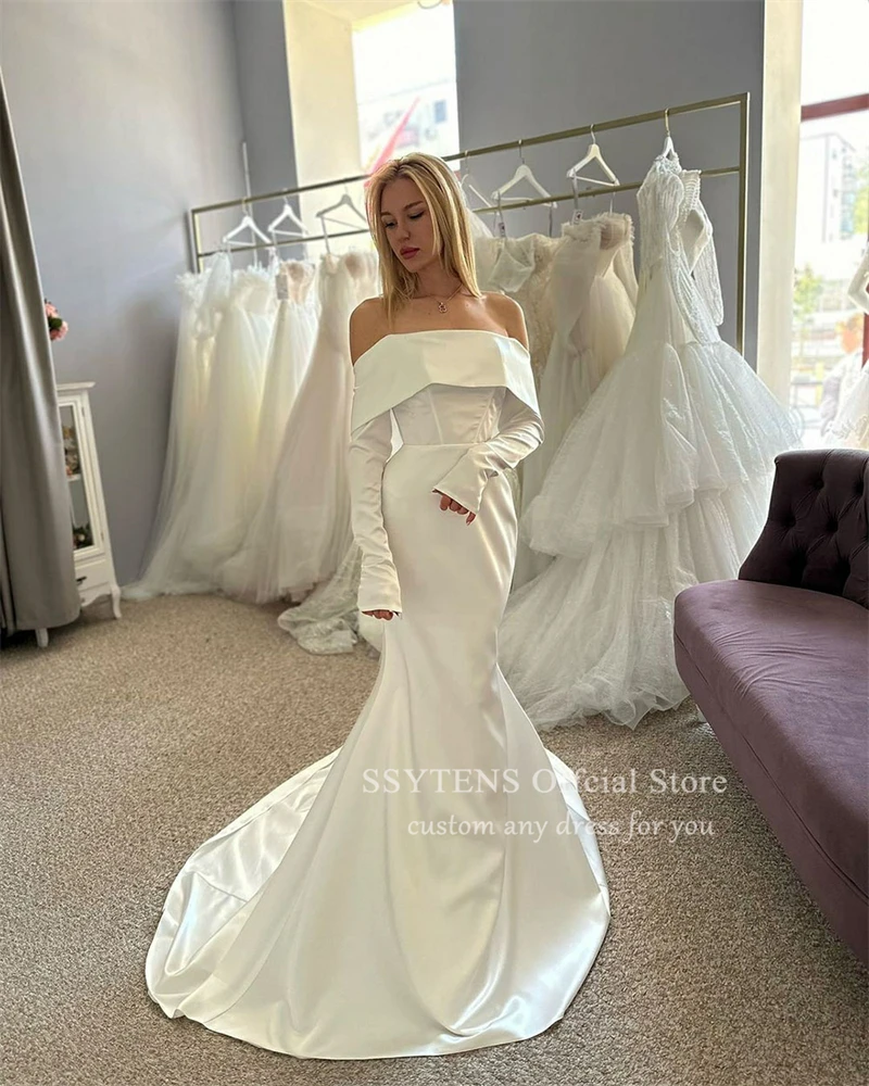 SSYTENS eleganckie suknie ślubne Off The Shoulder cywilna suknia panny młodej satynowa suknia ślubna Memaid Brides Vestido De Novia Custom Made