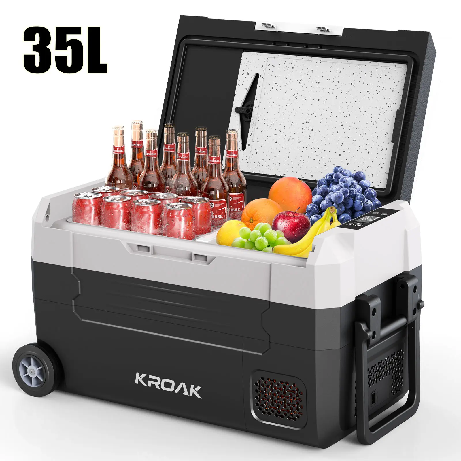 Hcalory 35L 45L 55L Dubbele Zone Draagbare Autokoelkast met Wielen, Bluetooth App Besturing, 12V 24V Compressor Koeler voor Kamperen en Reizen