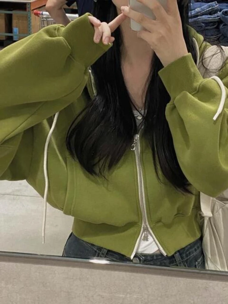 Sweatshirts Women Coats Short Coat Zipper Full Sleeve Hooded Y2k Streetwear Elegant Splice Open Stith Jackets Autumn Winter