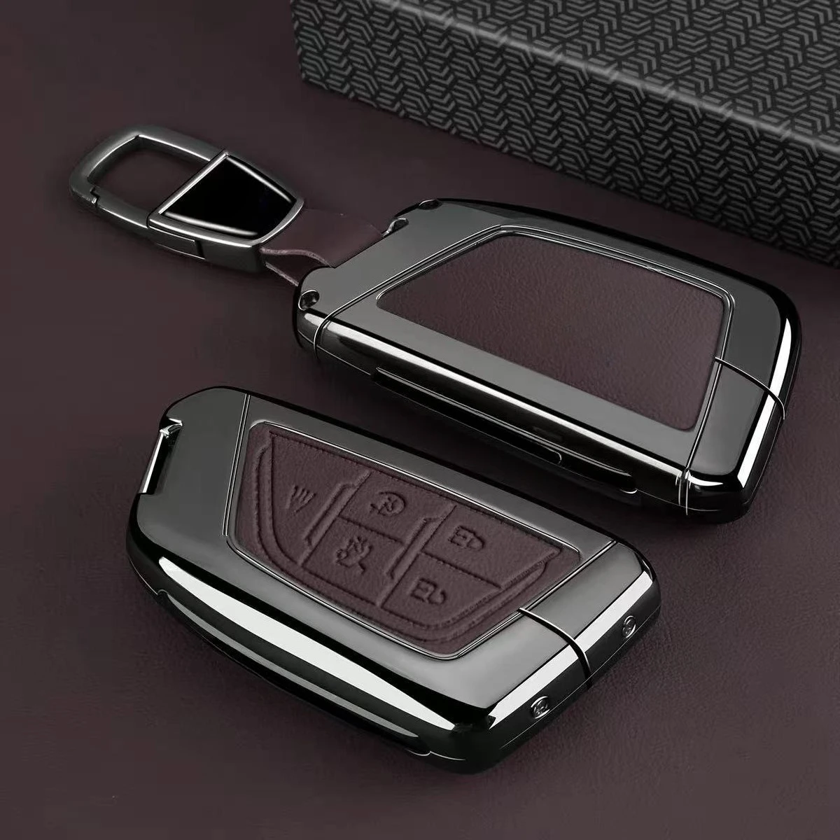 Car Key Case Cover for Cadillac ATSL CT4 CT5 CT6 XT4 XT5 XT6 XTS, Zinc Alloy Key Fob Shell Protector with Keychain, Anti-Scratch