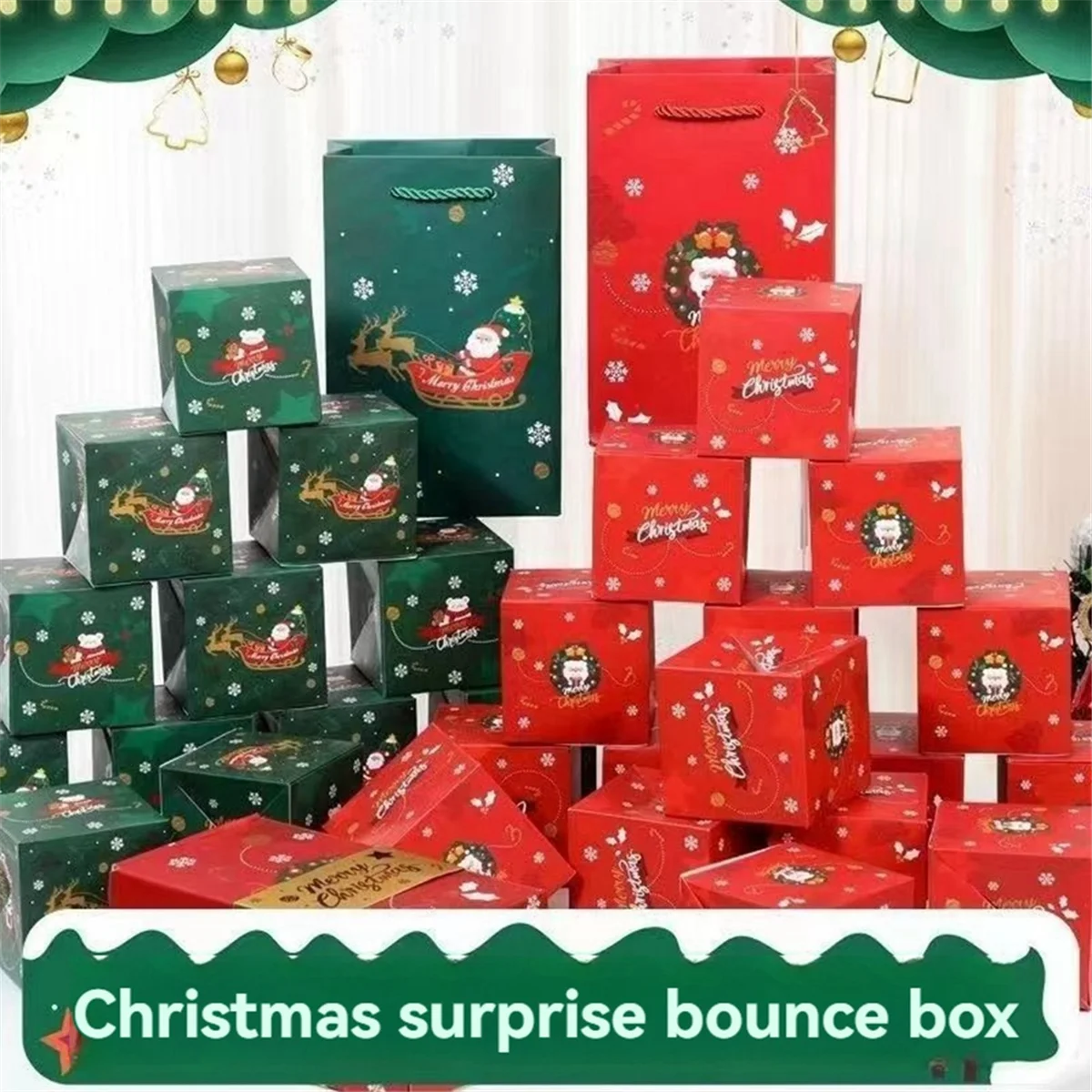 A77I Surprise Gift Box Explosion, Merry Christmas Surprise Box Explosion Gift Box, Christmas Cash Explosion Gift Box Green 6