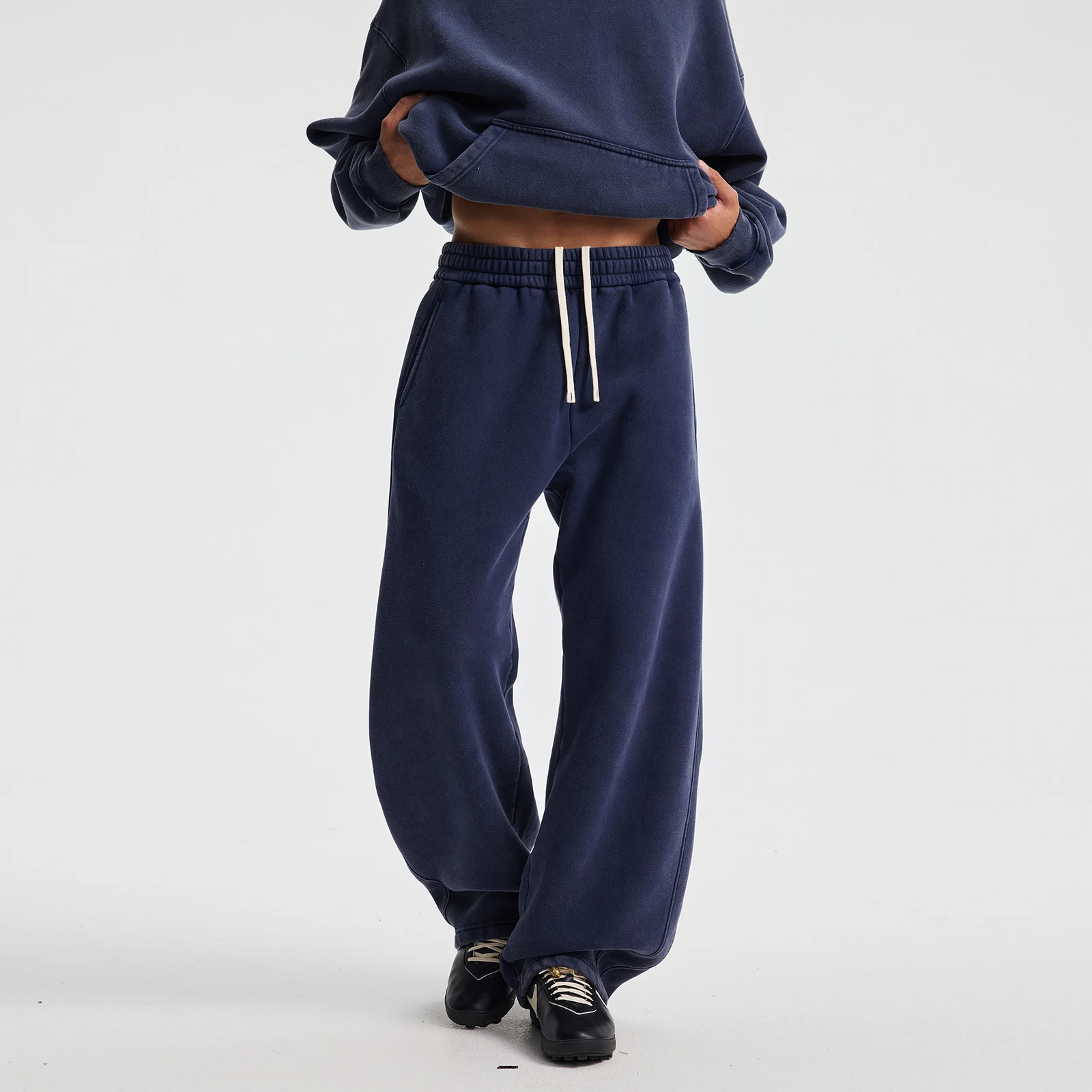 

2025 Autumn Winter Velvet Thickened Baggy Barrel Sweatpants Stir Fried Snowflake Washed Distressed Unisex Lantern Trouser Pants