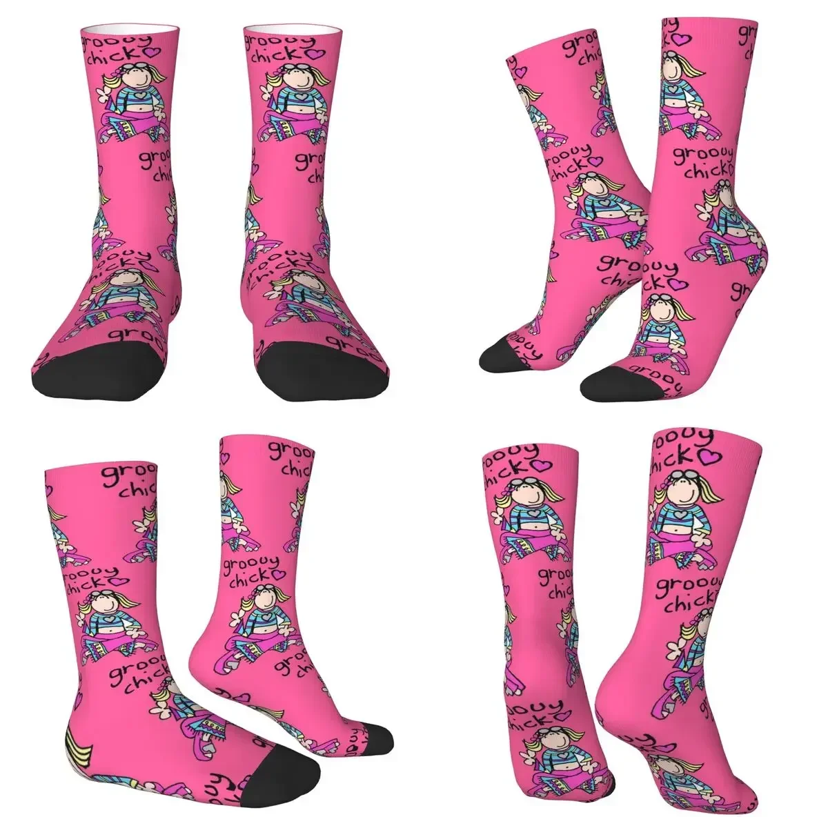 All Seasons Crew Stockings Groovy Chick Girls 2000s Y2K Vintage Socks Harajuku Long Socks for Men Women Valentine's Day Gifts