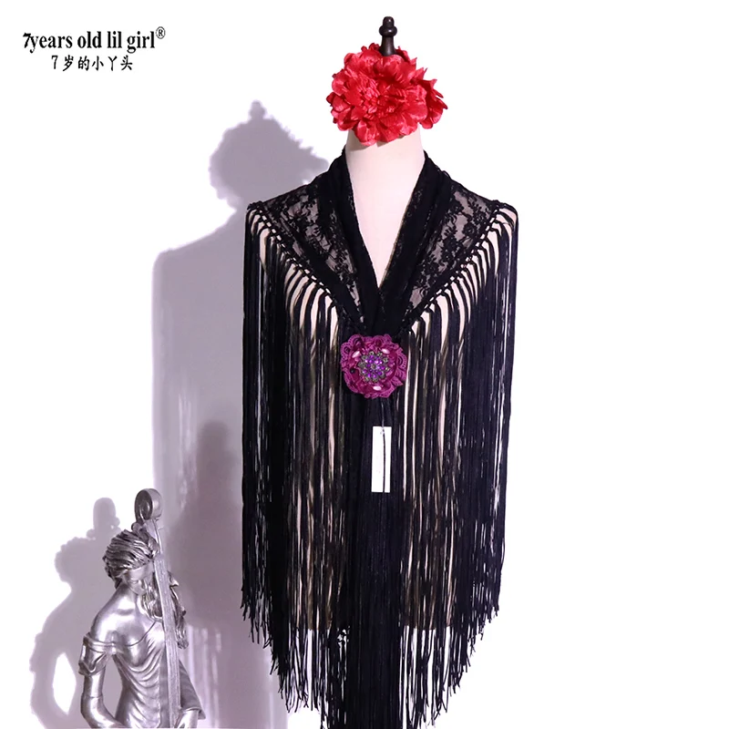 Mantoncillo Flamenco Dance Dress Koreański koronkowy szal z frędzlami CBD28