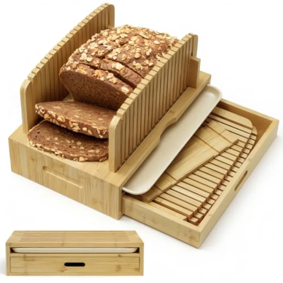 

Bamboo Bread Slicer for Homemade Bread Adjustable Width Slicing Guides Compact Loaf Cutter for Perfect Slices