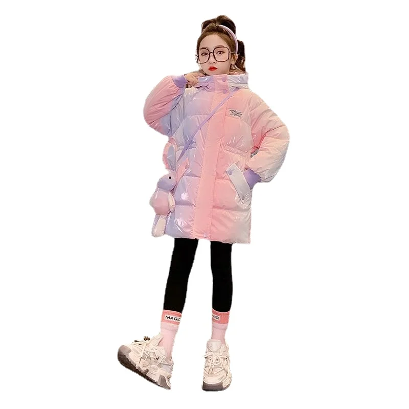 2024 Winter Down Jacket for Girls Coat Waterproof Shiny Hooded Children Outerwear Clothing 5-14 Year Teenage Kids Parka Snowsuit