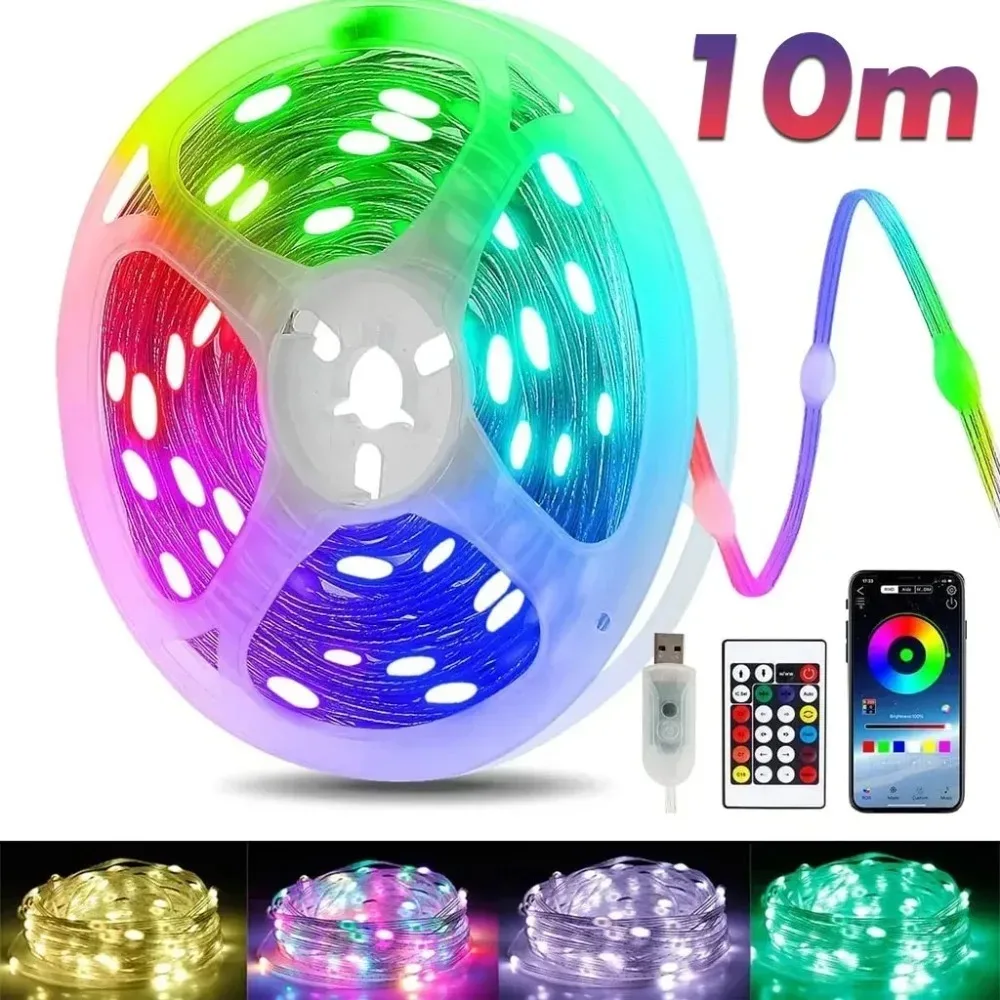 RGBIC Color Changing LED Fairy Garland USB Powered Bluetooth Controlled String Light Xmas Wedding Indoor Party Ambient Lighting