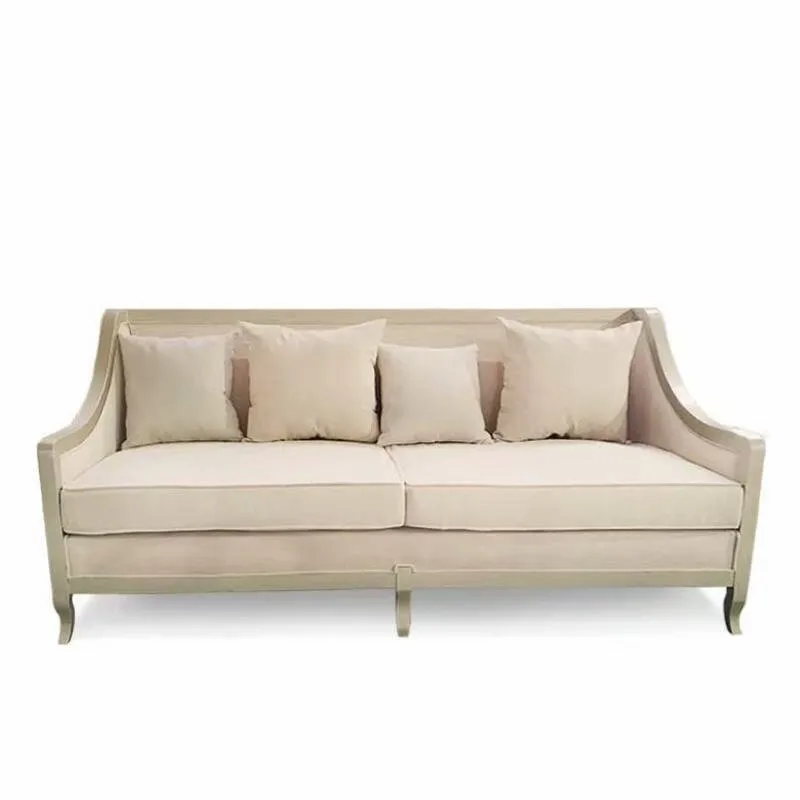 

American leisure, furniture model room living room oak solid wood carving flower fabric soft bag three-person sofa