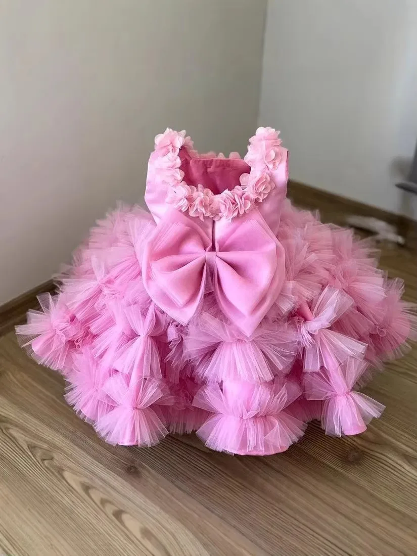 

New Big bow Kids Dress for Girls Wedding Dress Princess Short sleeves Party Pageant Formal Gown For Teen Children Dress