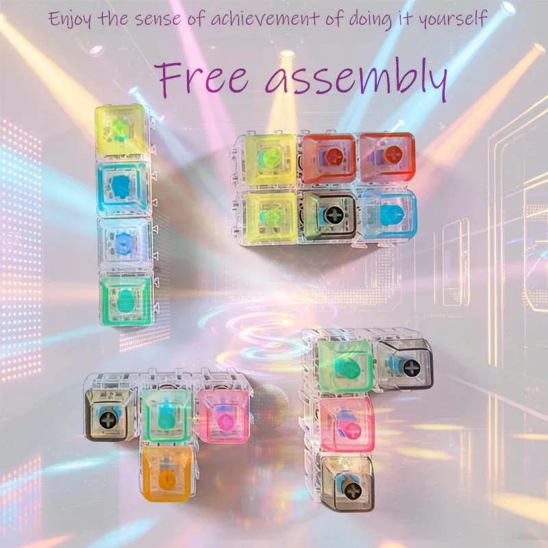 -LEDfree assembly keyboard keychain Fidget toy crystal clicker sensory toy stress relief keyboard keychain adult children's toy