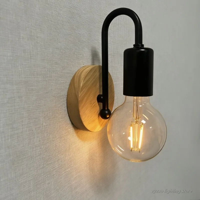 

Retro Wood Wall Lamp Vintage Iron Art Sconce Wall Lights Fixture E27 Indoor Home Decor Dining Room Bedside Lamp Bedroom Lighting
