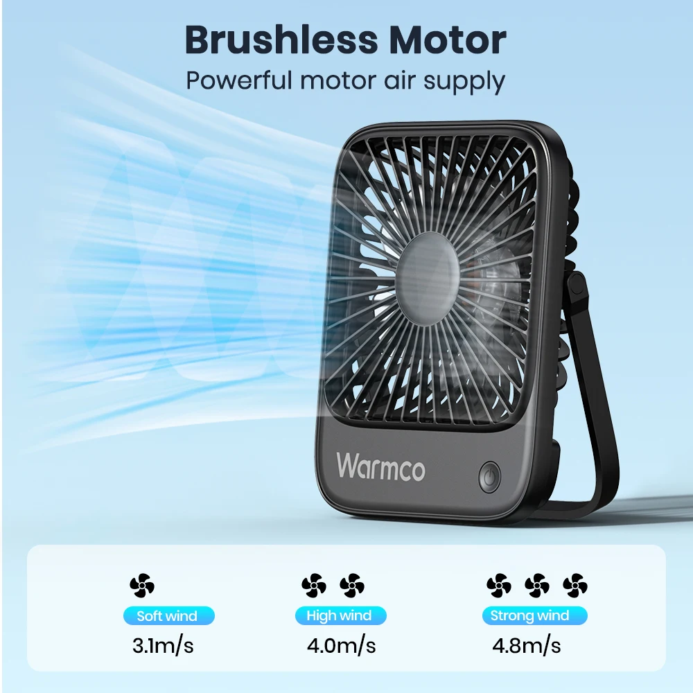 مروحة مكتب USB رفيعة للغاية من Warmco، 3 سرعات قابلة للتعديل، تدفق هواء قوي، عملية هادئة، مروحة شخصية رفيعة للغاية للمكتب والمنزل