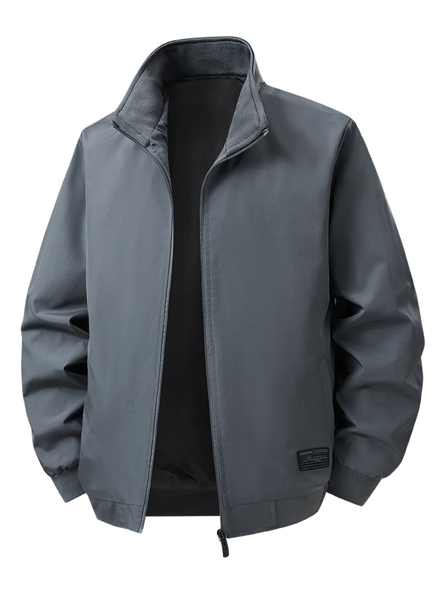 

Spring Autumn New Men's Loose Fit Jaet Stand Collar Casual Busin Outerwear Zipper ket Large Size Single Garment