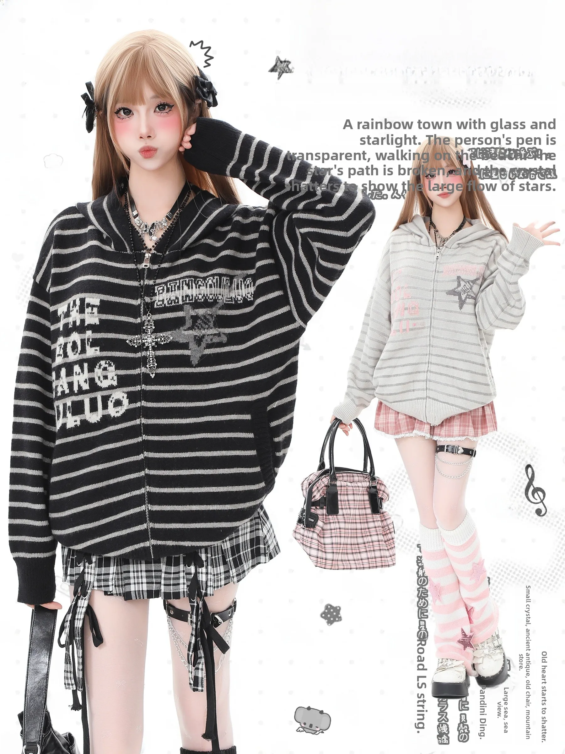 

Basterds Women's Lazy Sle Knitted Hat Sweater Letter Embroidery Devil Horn Autumn Winter Warm Fce Long Sve Cardigan