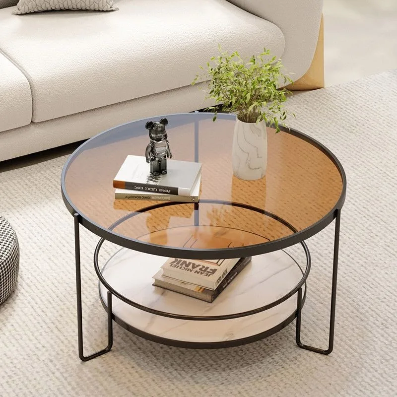 

Tempered glass coffee table small apartment type living room round home minimalist