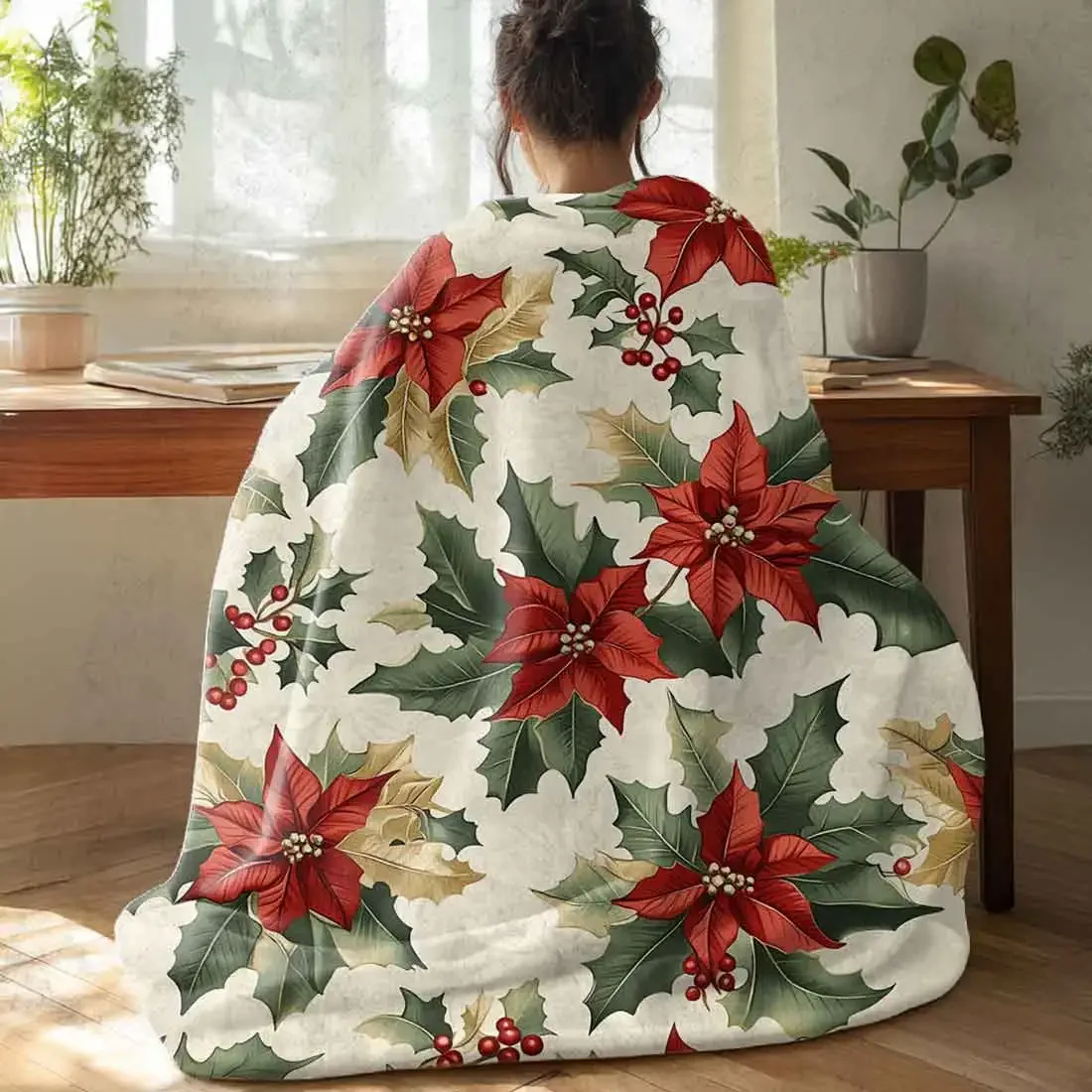 

Vintage Magenta Holly Berries Throw Blankets Warm Soft Plush Knee Blanket For Winter Office Bedroom Sofa Travel Gifts Home Decor