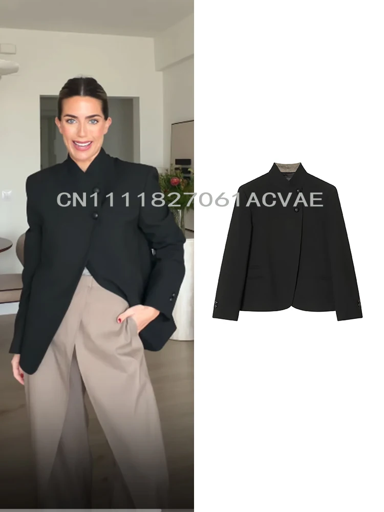 2026 New Women Chic Blazer Spring Trendy High Street Solid Suit Coat Fashion Ladies Elegant Casual Minimalist Turtleneck Jacket