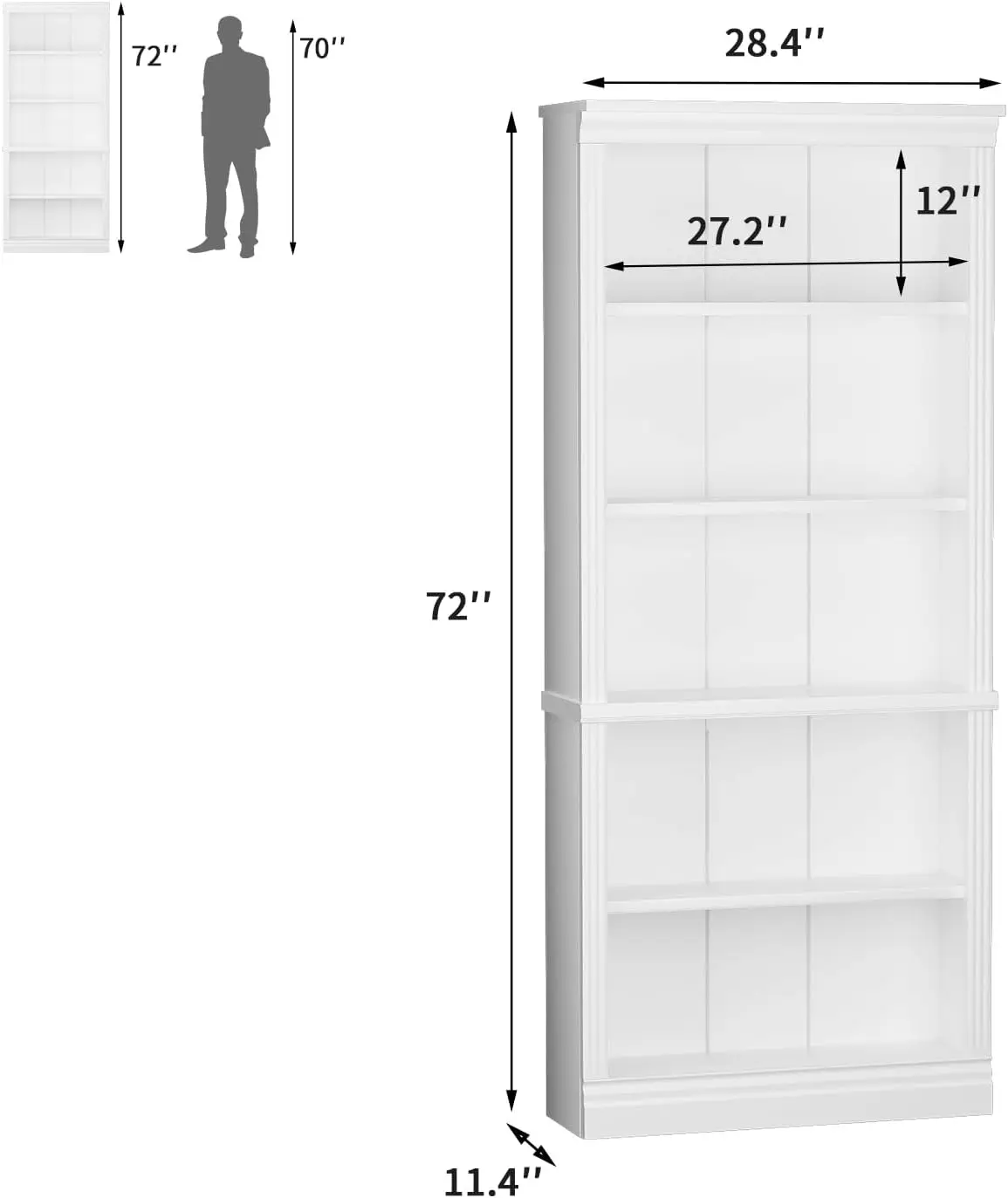 Bookcase Bookshelves, 5-Shelf Tall Bookcase 72" Wood Open Display Floor Bookshelf, Large Storage Organizer for Library