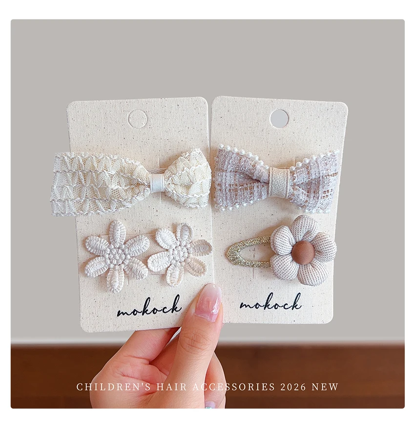 2026 Neue Boho Beige Creme Haarspangen 2 Stück/Set Spitze Strickblume Schonende Haarklammern für Kleinkind-Mädchen – Detail 6